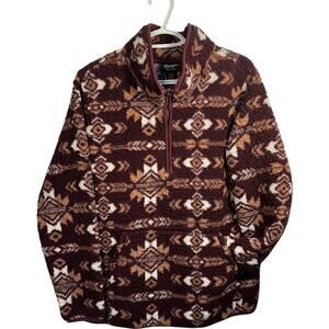 Wrangler Retro Womens L Fleece Berber Pullover Western Aztec Cabin Cozy Cowgirl